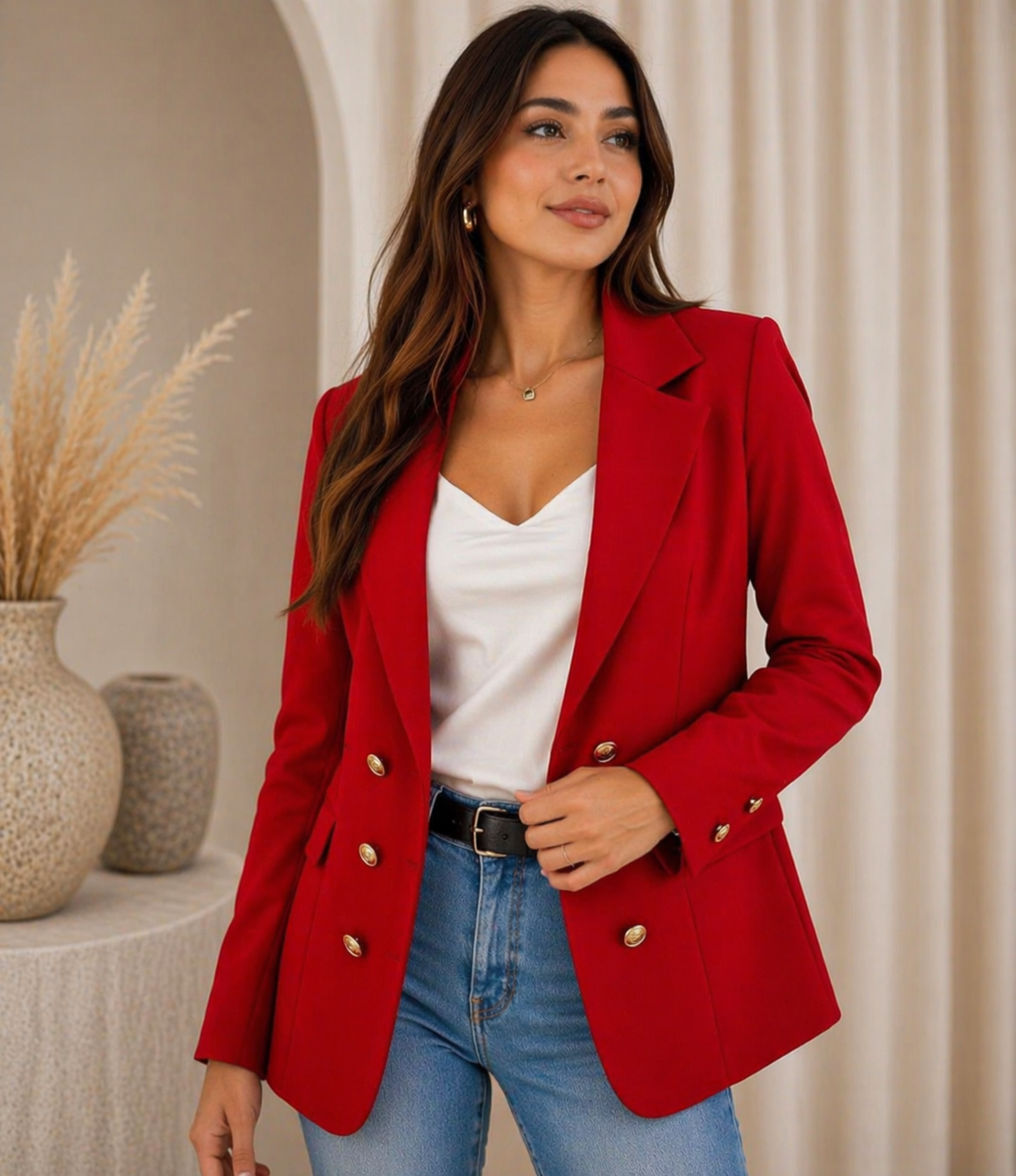 Chic Tailored Blazer  Red