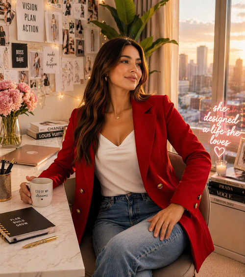 Chic Tailored Blazer  Red