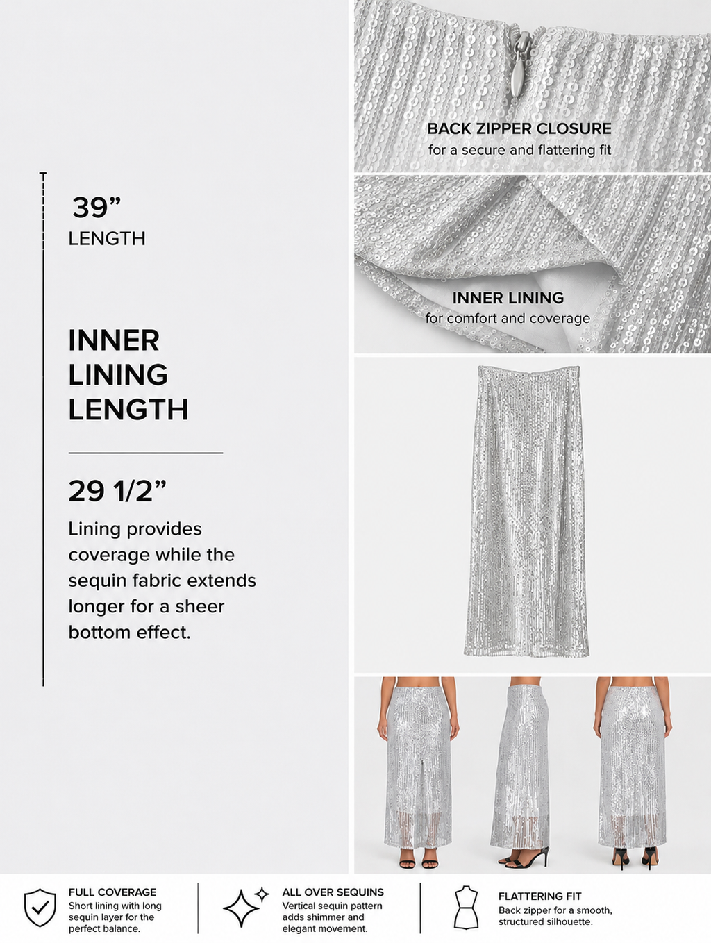 Elegant Long Skirt – Silver