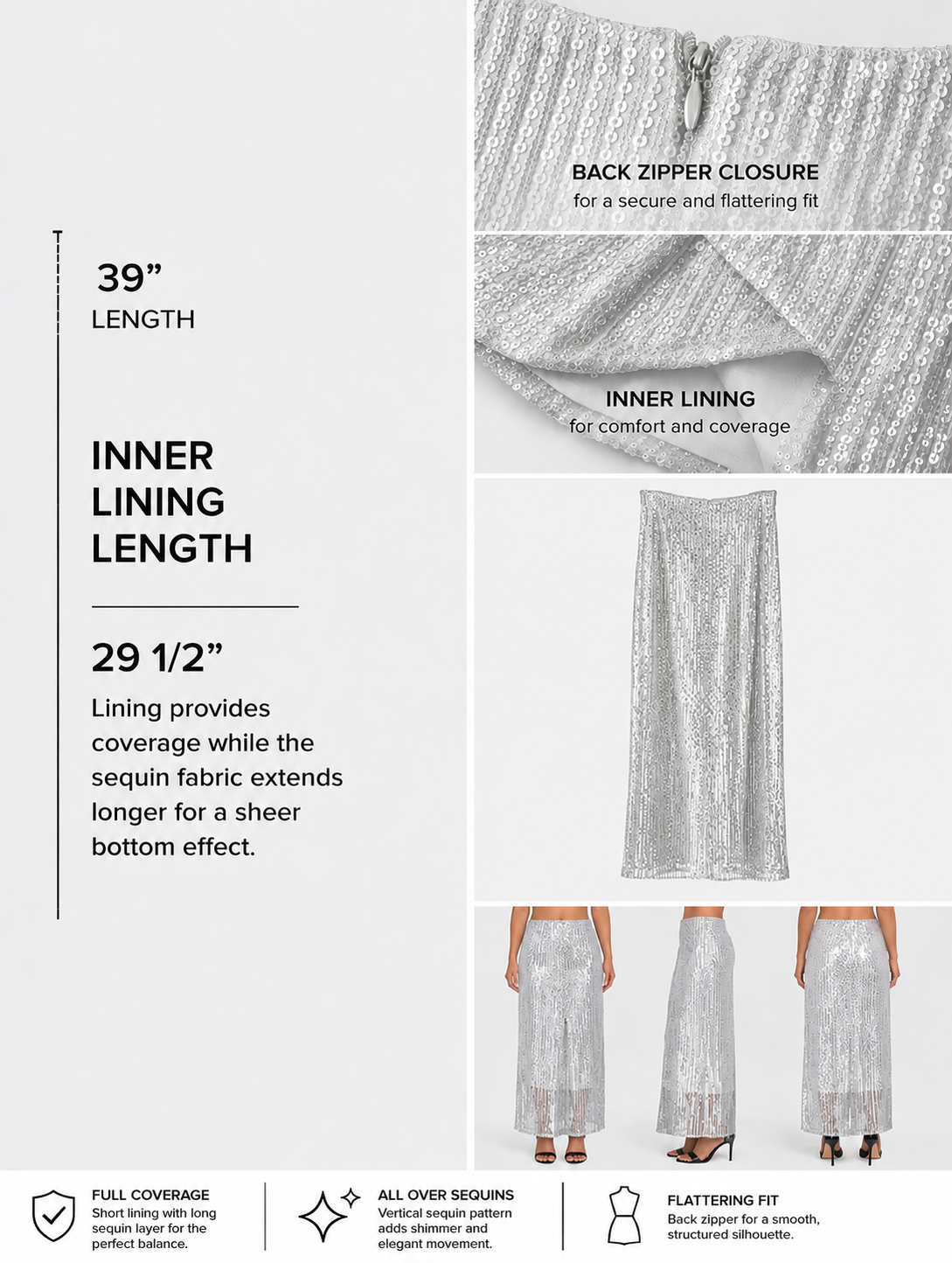 Elegant Long Skirt – Silver